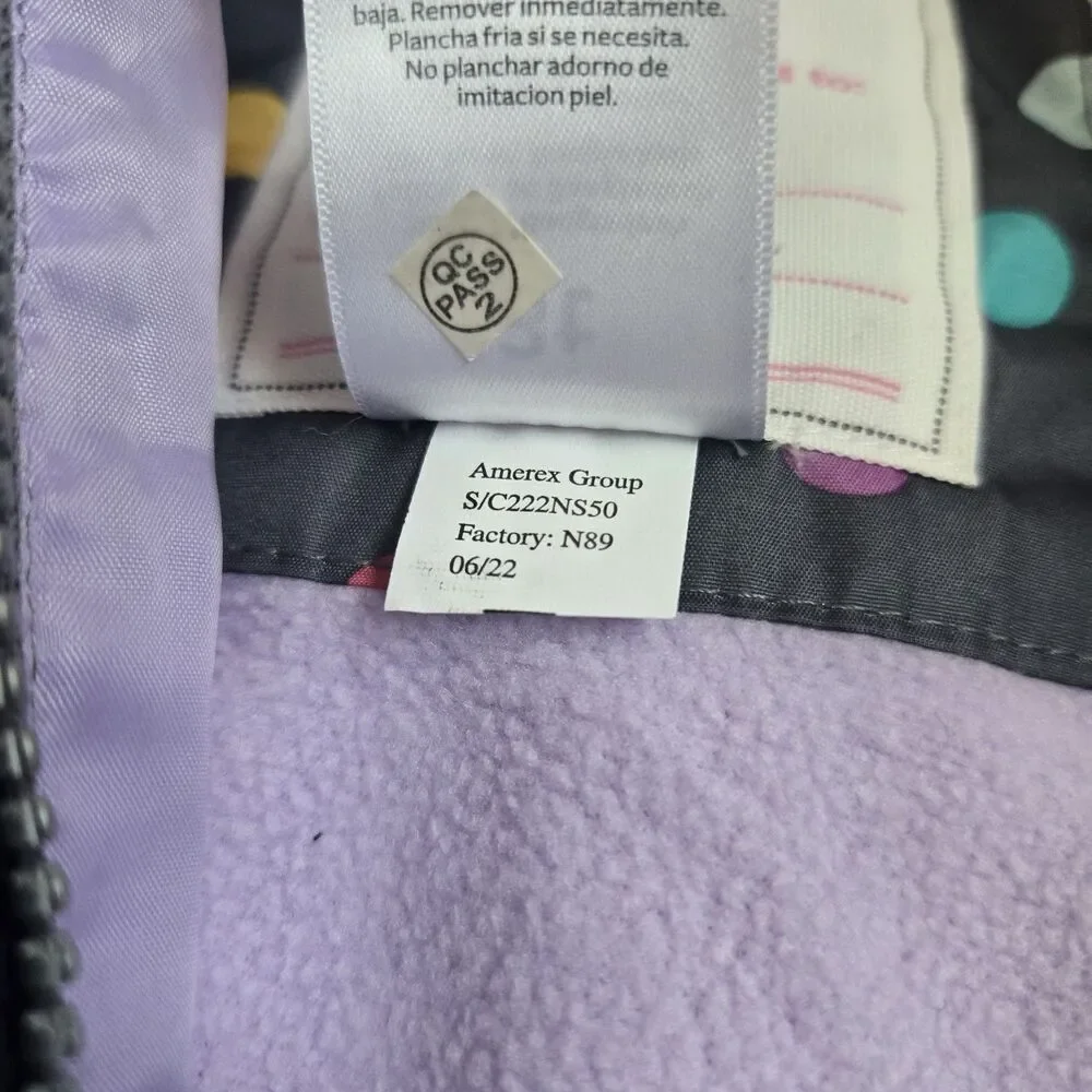Carters Girls 3T Multicolor Polka Dot Puffer Coat Grey Faux Fur Hooded Jacket